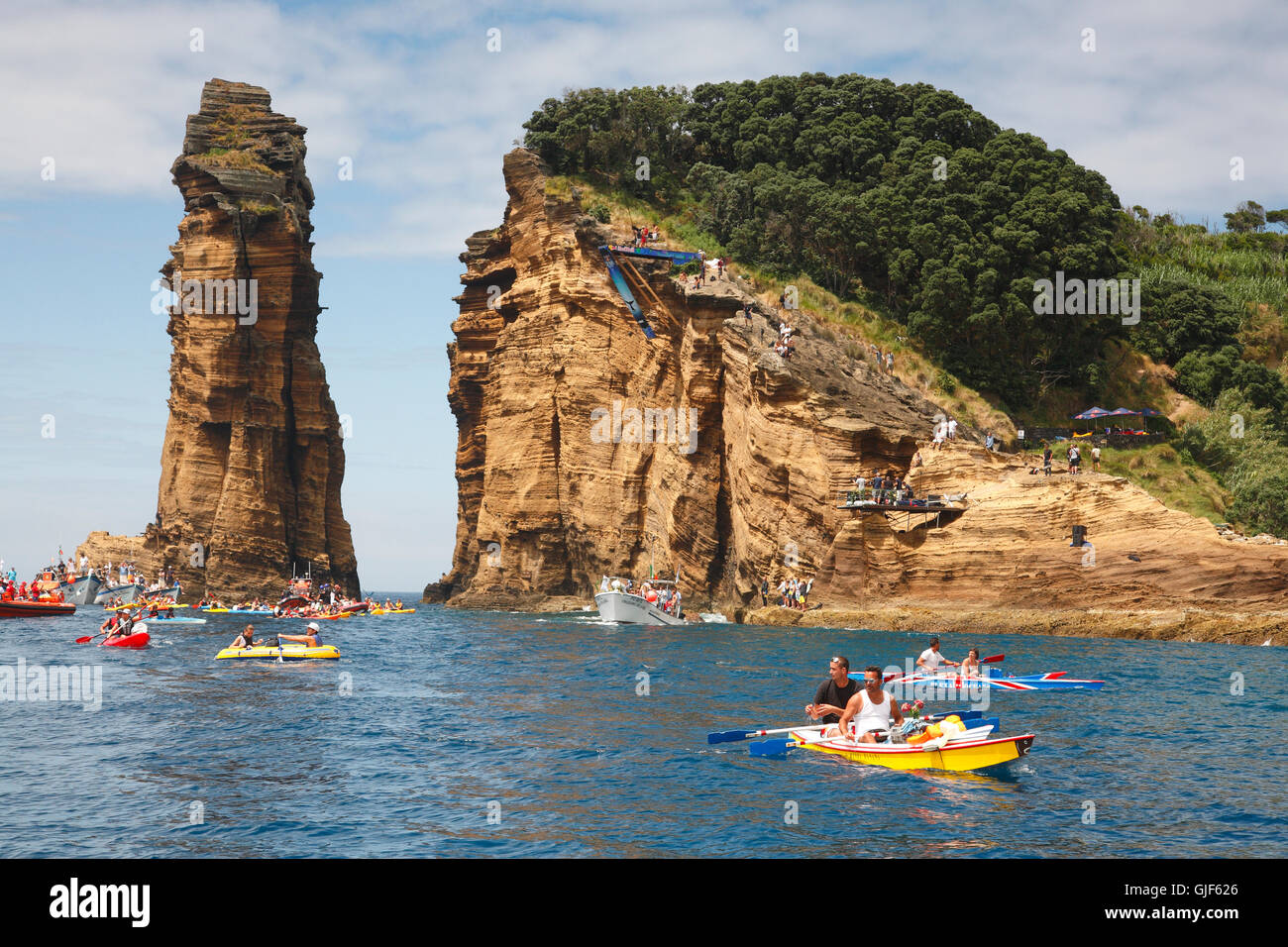Red Bull Cliff Diving 2012, off the coast of Sao Miguel island, Azores islands, Portugal. Stock Photo