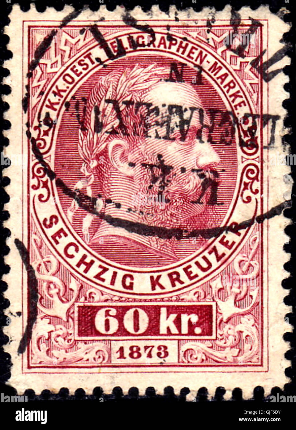 Austria 1874 telegraph stamp with Trieste cancel Stock Photo