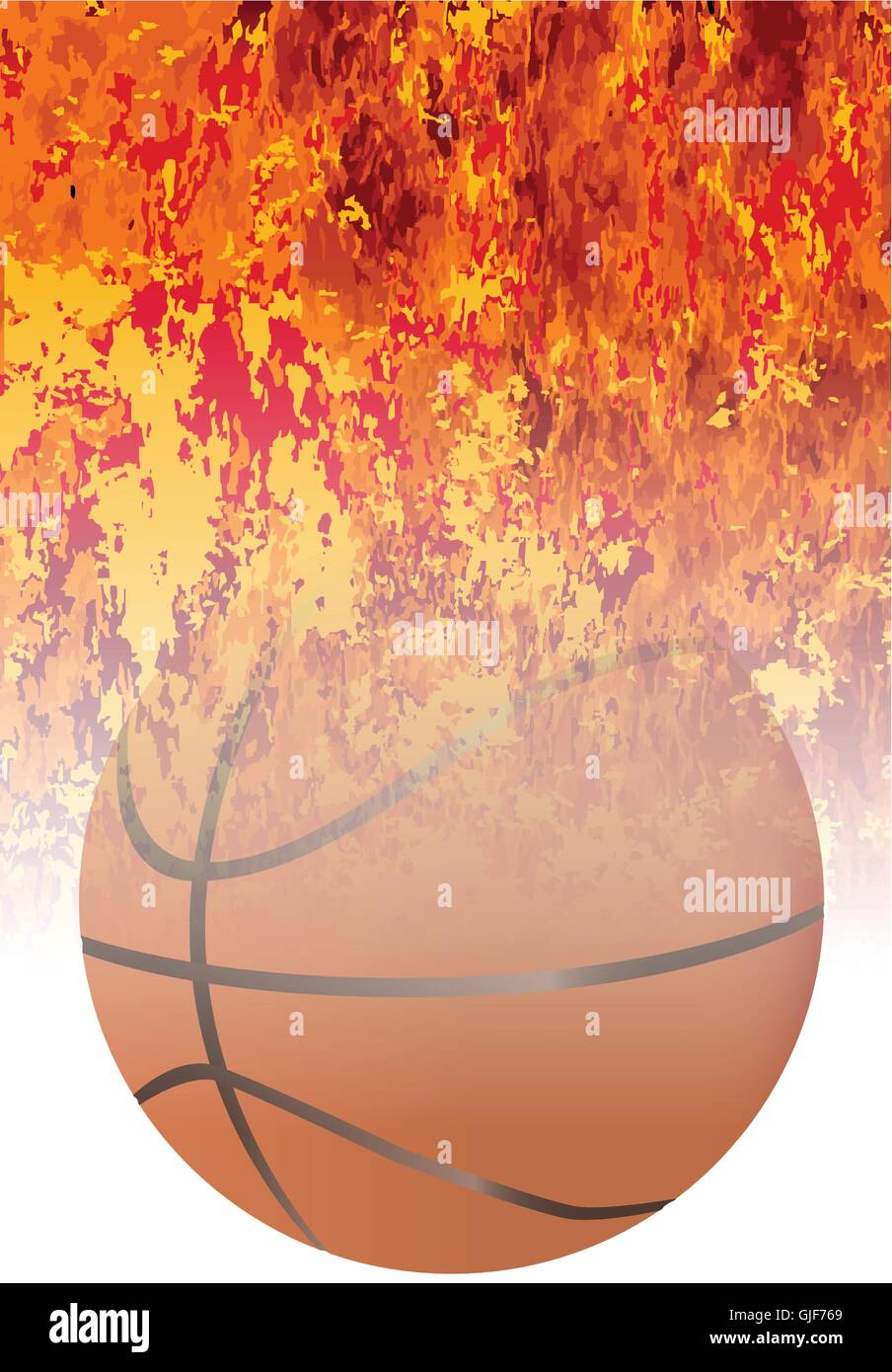 A roaring flames image background with faded basketball Stock Vector