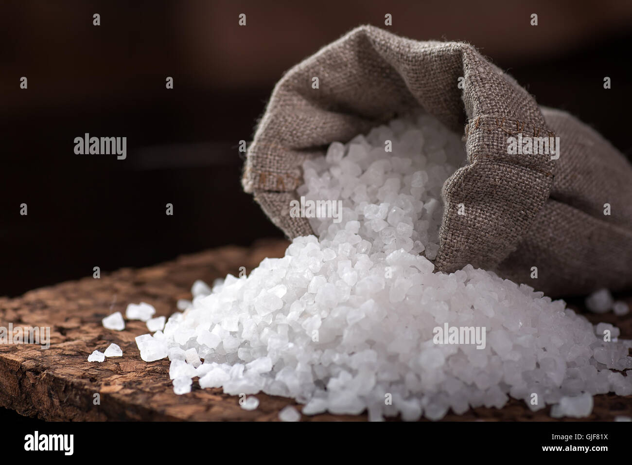 Bag of sea salt Stock Photo
