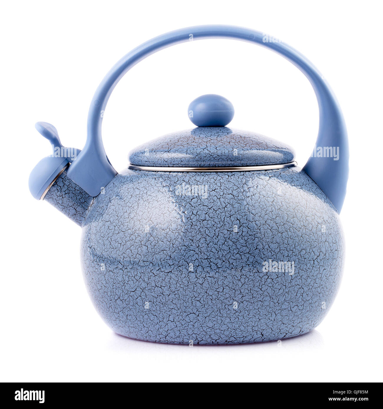 Blue enamel kettle isolated on white Stock Photo Alamy