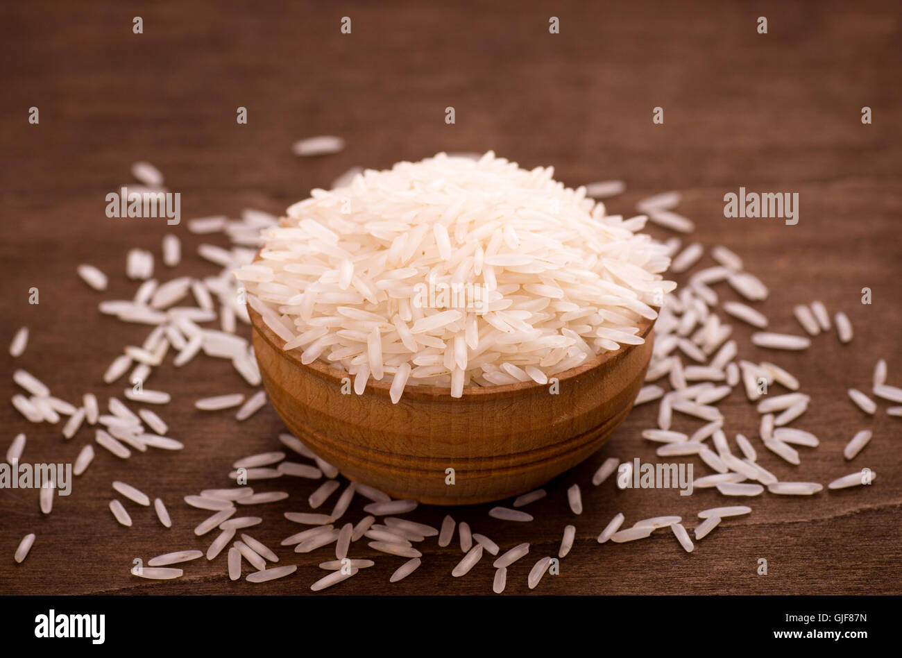 Bowl of long-grain rice Stock Photo