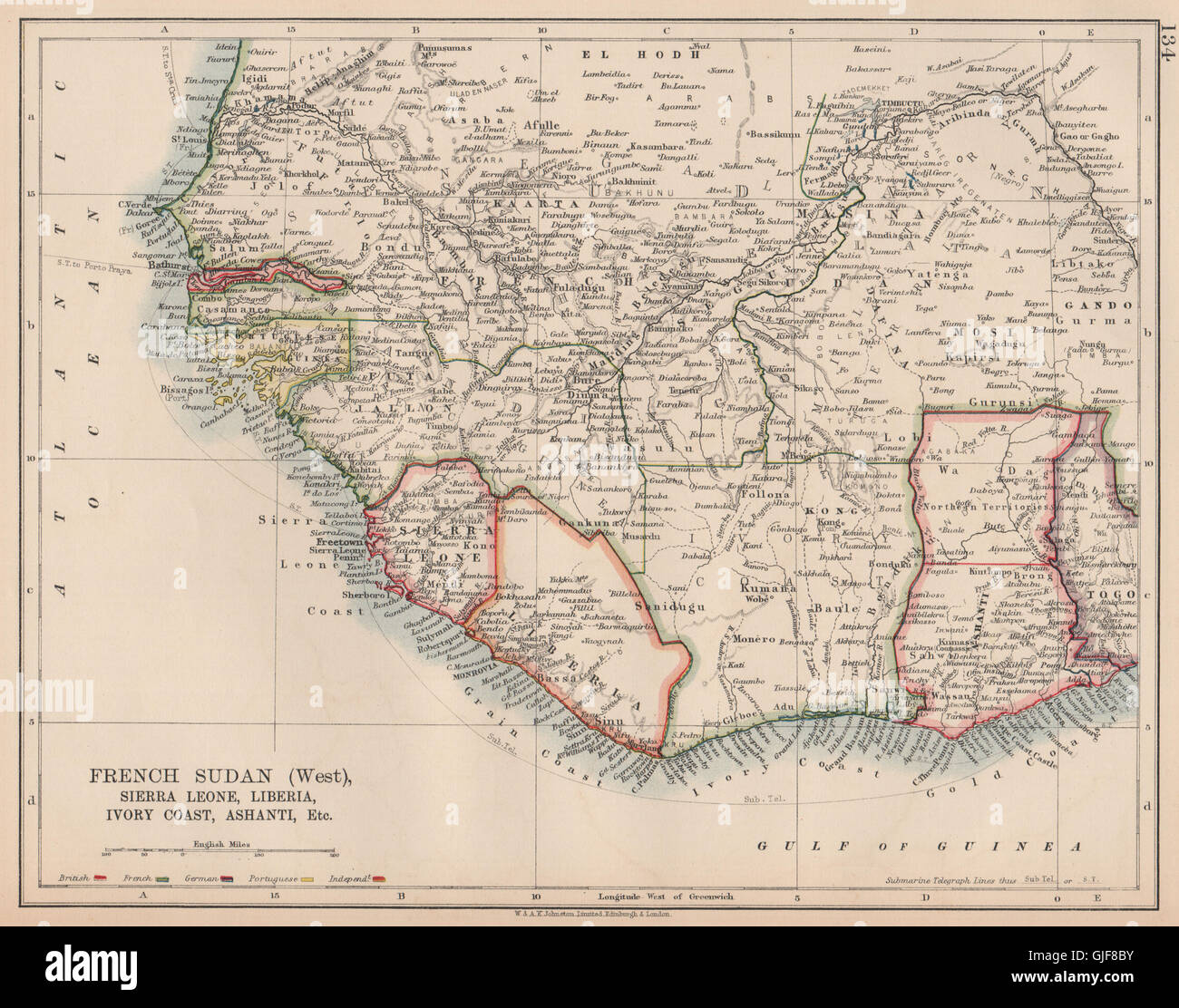 FRENCH SUDAN W. Colonial West Africa. Sierra Leone Ivory Coast Ashanti,  1906 map Stock Photo - Alamy