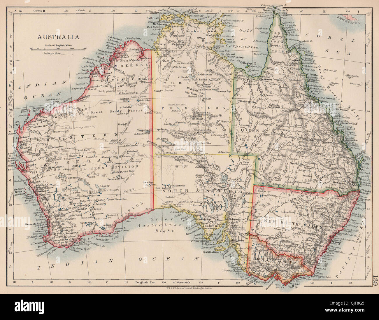 AUSTRALIA. States. Showing Northern Territory within SA. JOHNSTON, 1906 map Stock Photo