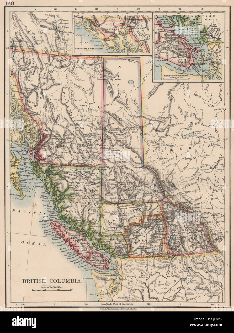 BRITISH COLUMBIA Province map - British Columbia Province Map Railroads Vancouver Island Johnston GJF8PG 