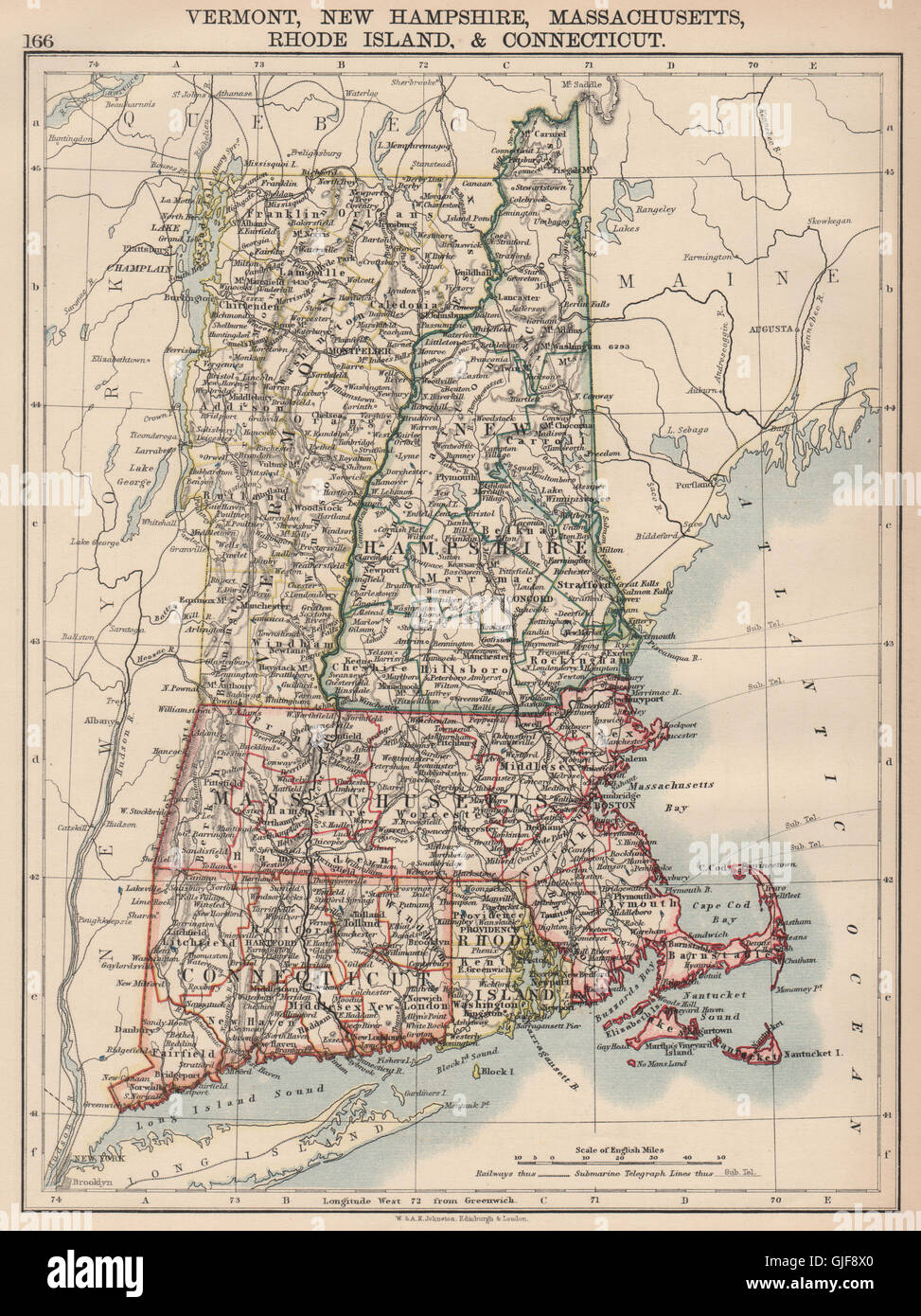 NEW ENGLAND. Vermont New Hampshire Massachusetts RI Connecticut, 1906 old map Stock Photo