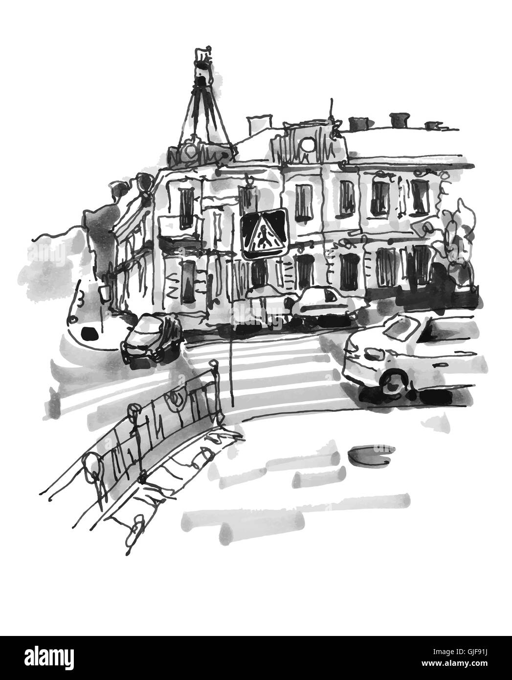 original hand draw marker sketch of Kyiv building landscape Stock Vector