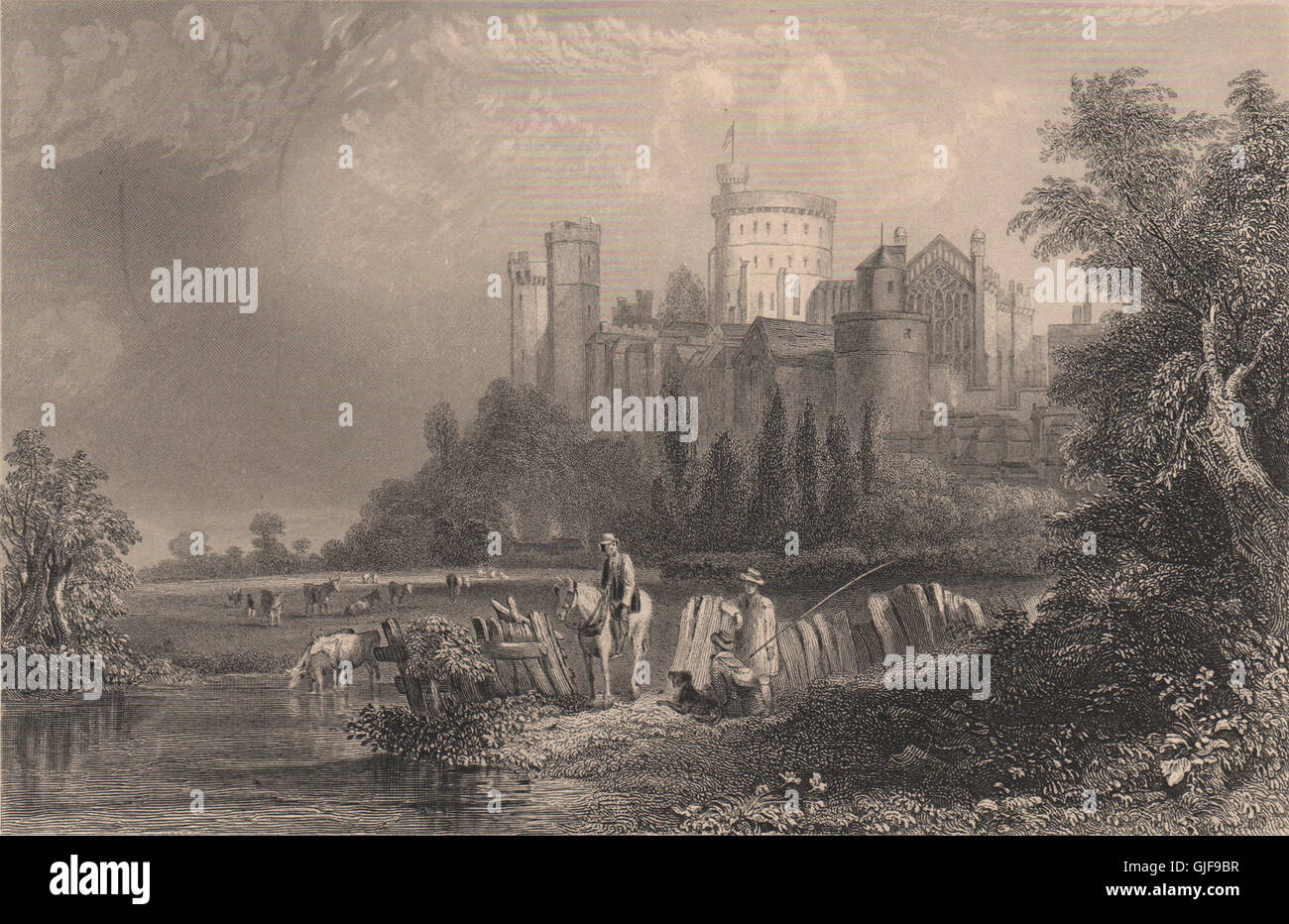 WINDSOR CASTLE. view from the West. Thames. Berkshire. FULLARTON, print 1865 Stock Photo
