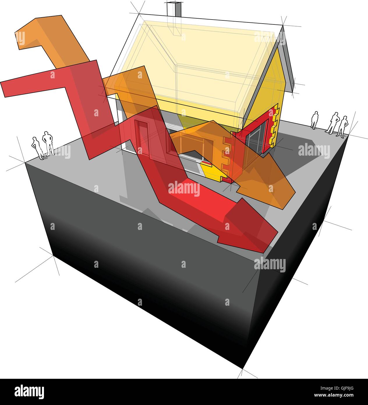 Diagram Of A Detached House With Additional Wall And Roof Isulation And Two Falling Business Diagram Arrows Diagram Stock Vector Image Art Alamy