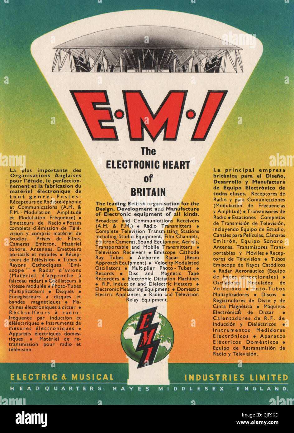 EMI ADVERT. Electric & Musical Industries Ltd. Electronics, vintage print 1951 Stock Photo