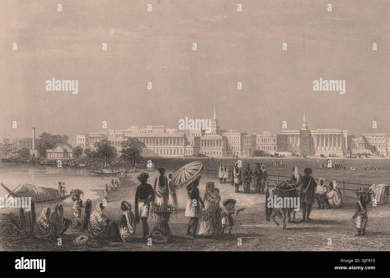 BRITISH INDIA. View of Calcutta (Kolkata) from the Esplanade No. 1, print 1858 Stock Photo