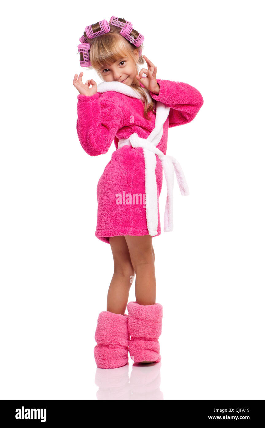 Girl in pink bathrobe Stock Photo Alamy