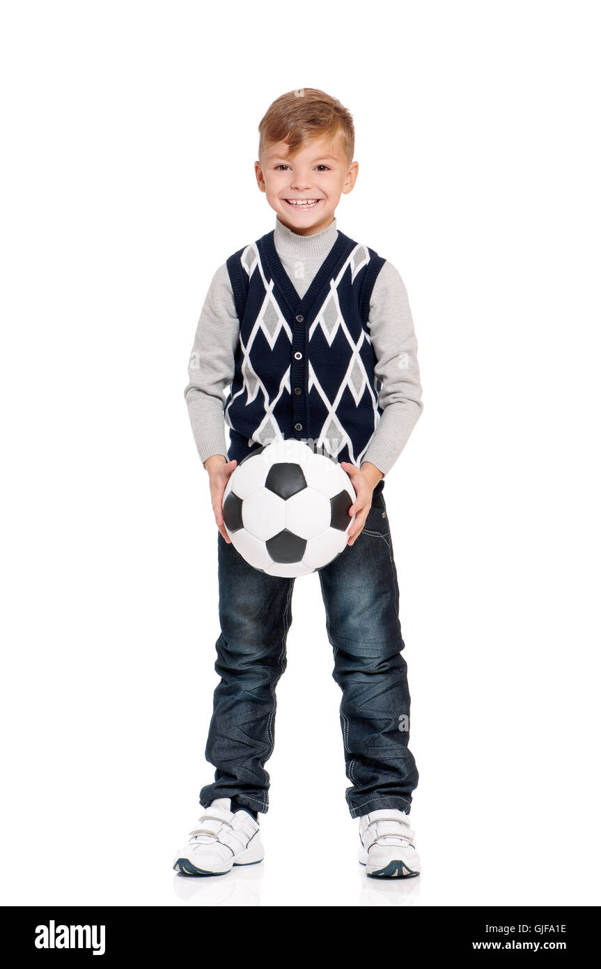 Schoolboy with soccer ball Stock Photo