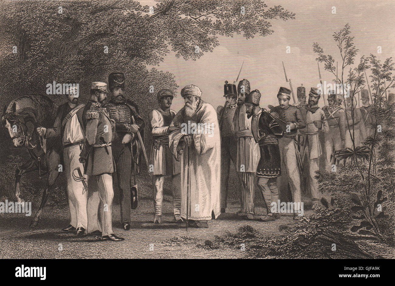 INDIAN MUTINY. King of Delhi's capture by Capt. Hodson. Bahadur Shah II, 1858 Stock Photo