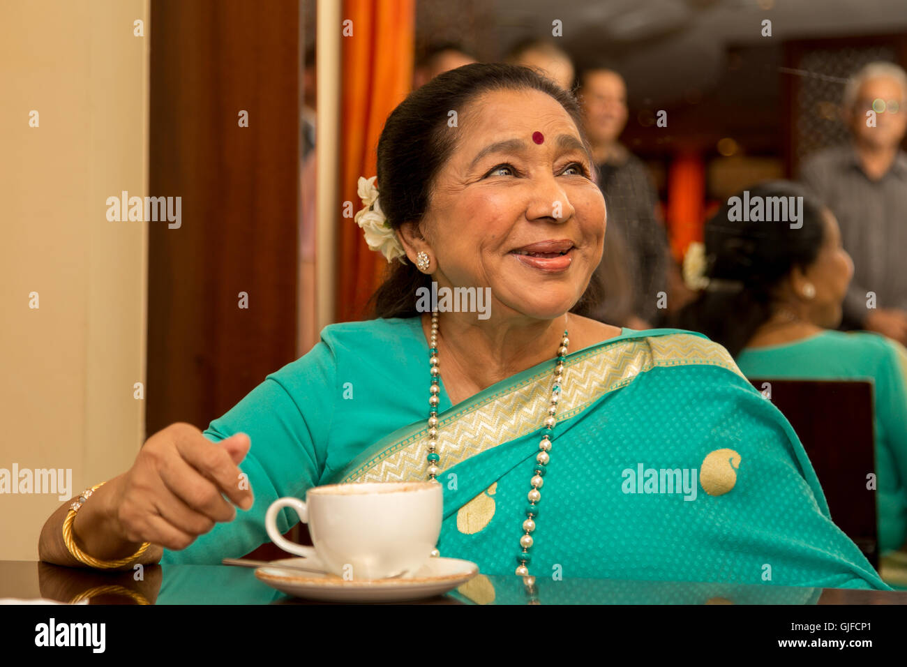 DUBAI, U.A.E - MAY 30, 2015: Asha Bhosle, commonly referred to as Ashaji, the legendry Indian singer on a visit to Dubai Stock Photo