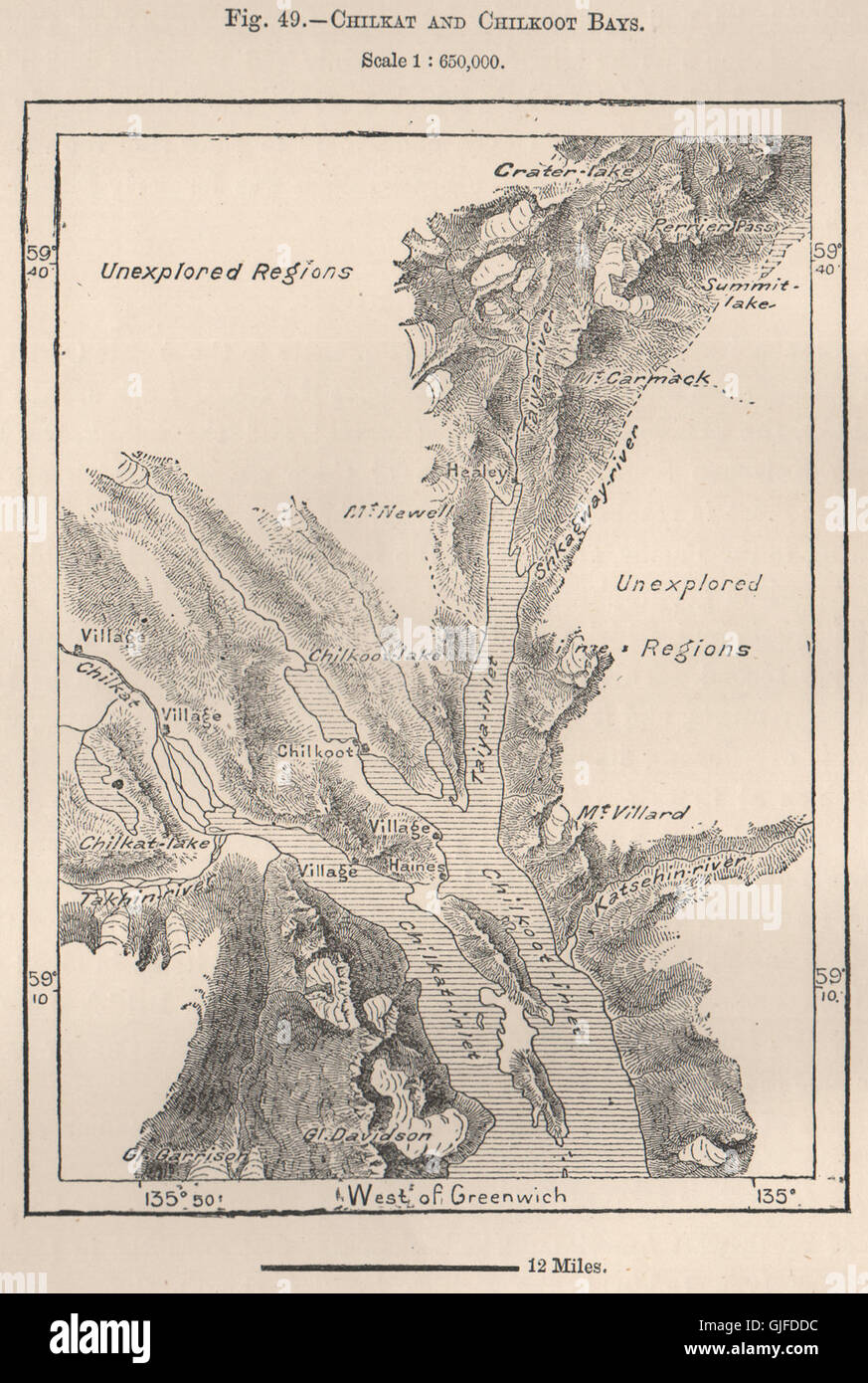 Chilkat and Chilkoot Bays. Alaska, 1885 antique map Stock Photo Alamy