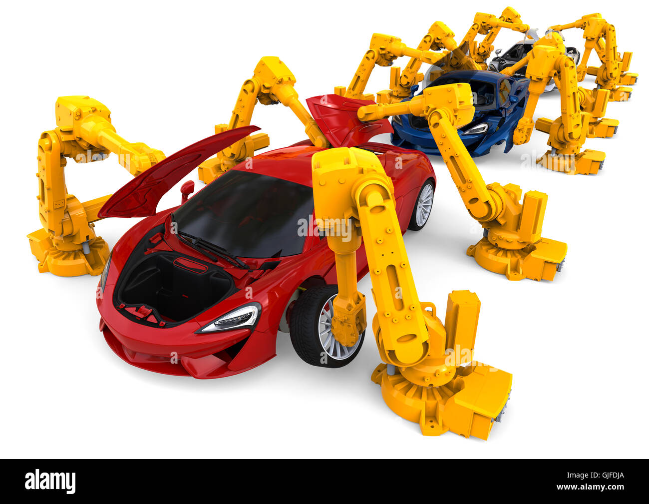 3D render image representing automatic car assembly line Stock Photo