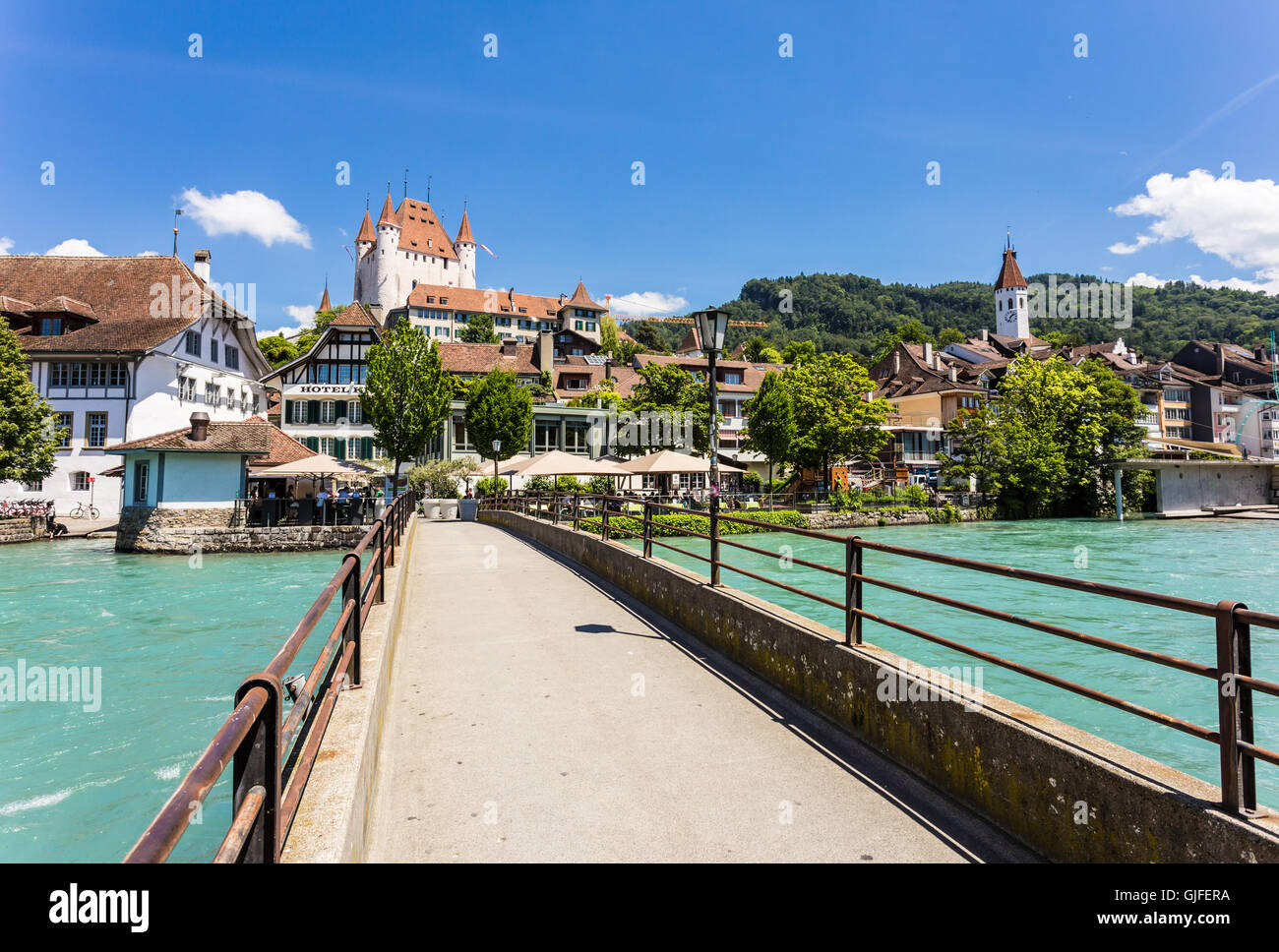 The castle and the old town of Thun in the Bern canton in central Switzerland Stock Photo