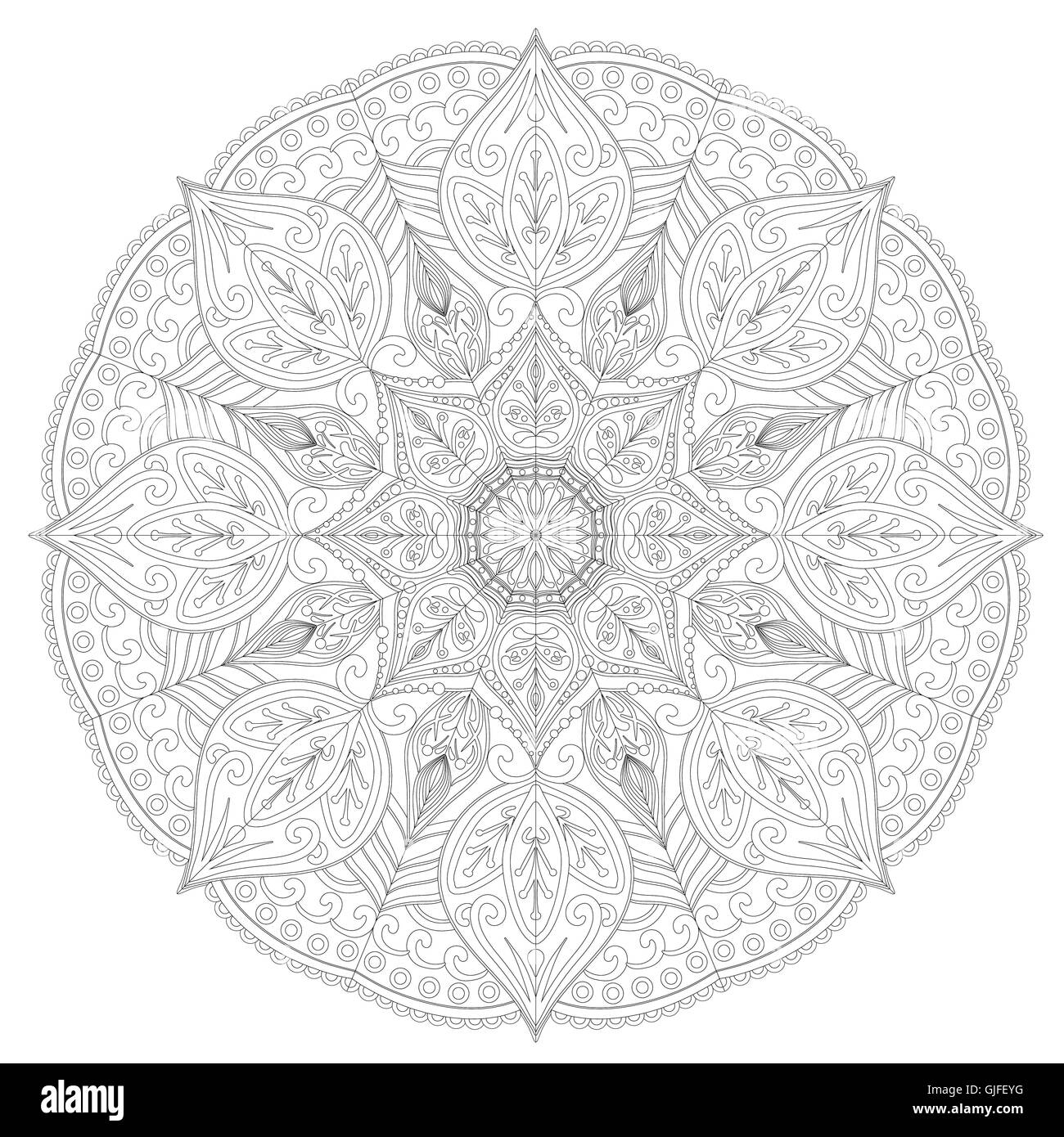 Coloring book for adults. Page coloring book. Zentangle and doodling ornament. Round lace pattern. Stock Vector
