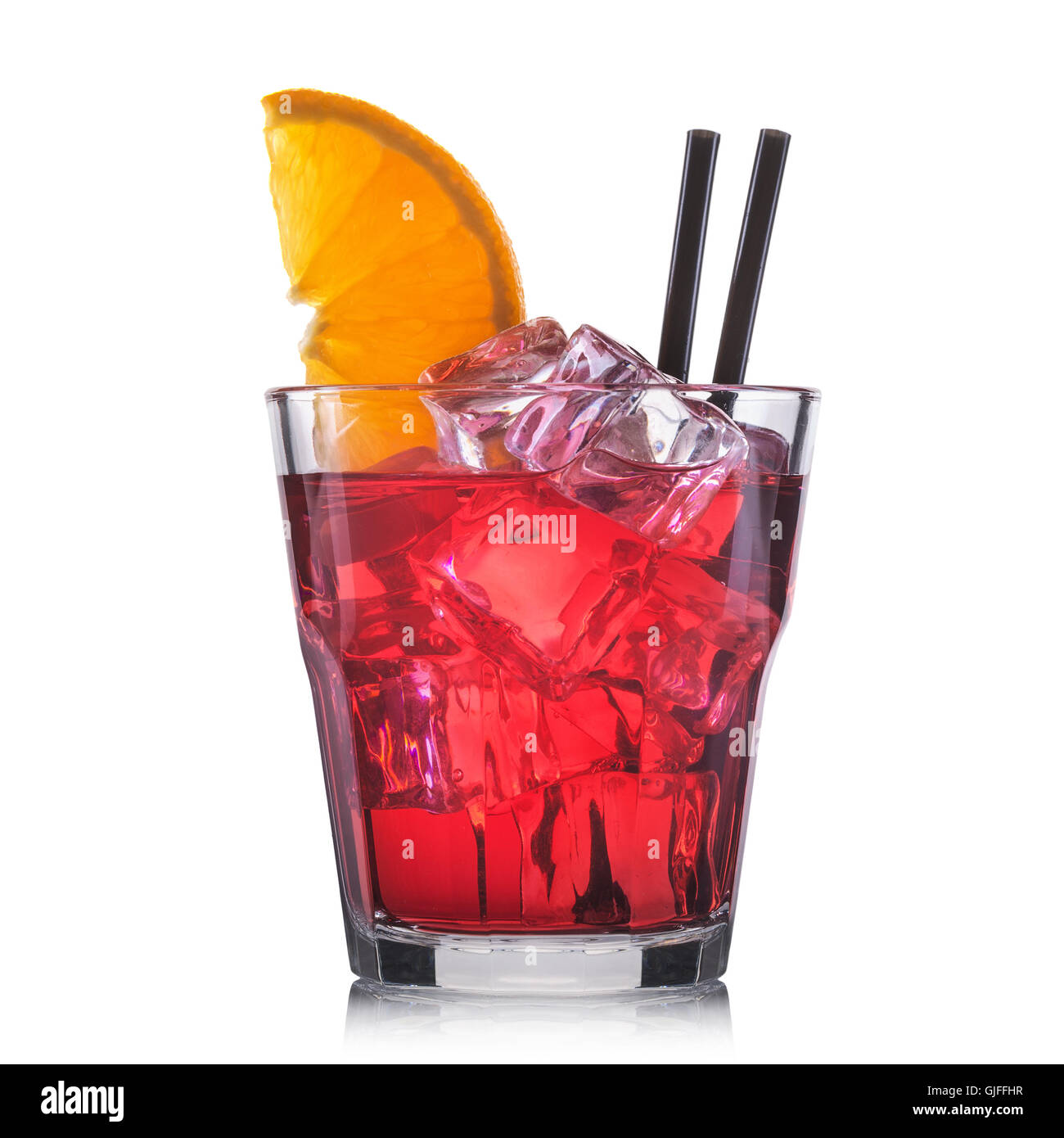 Red cocktail in old fashioned cocktail glass isolated on white background Stock Photo