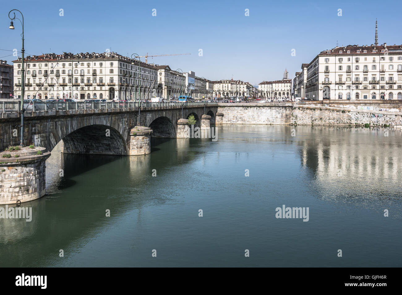 Po River and Vittorio Square in Turin, Italy Stock Photo