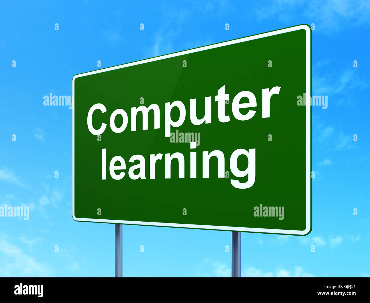 Studying concept: Computer Learning on road sign background Stock Photo ...