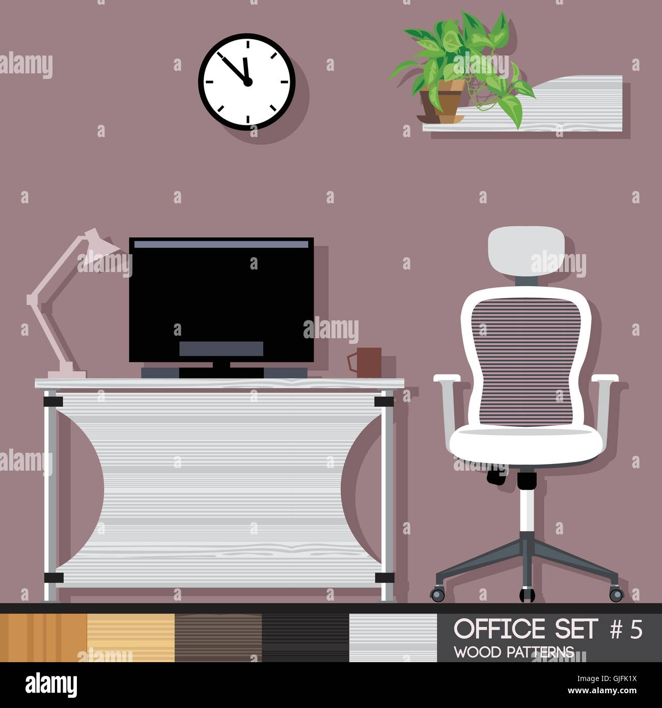 Office style interior set. Digital vector image Stock Vector Image ...