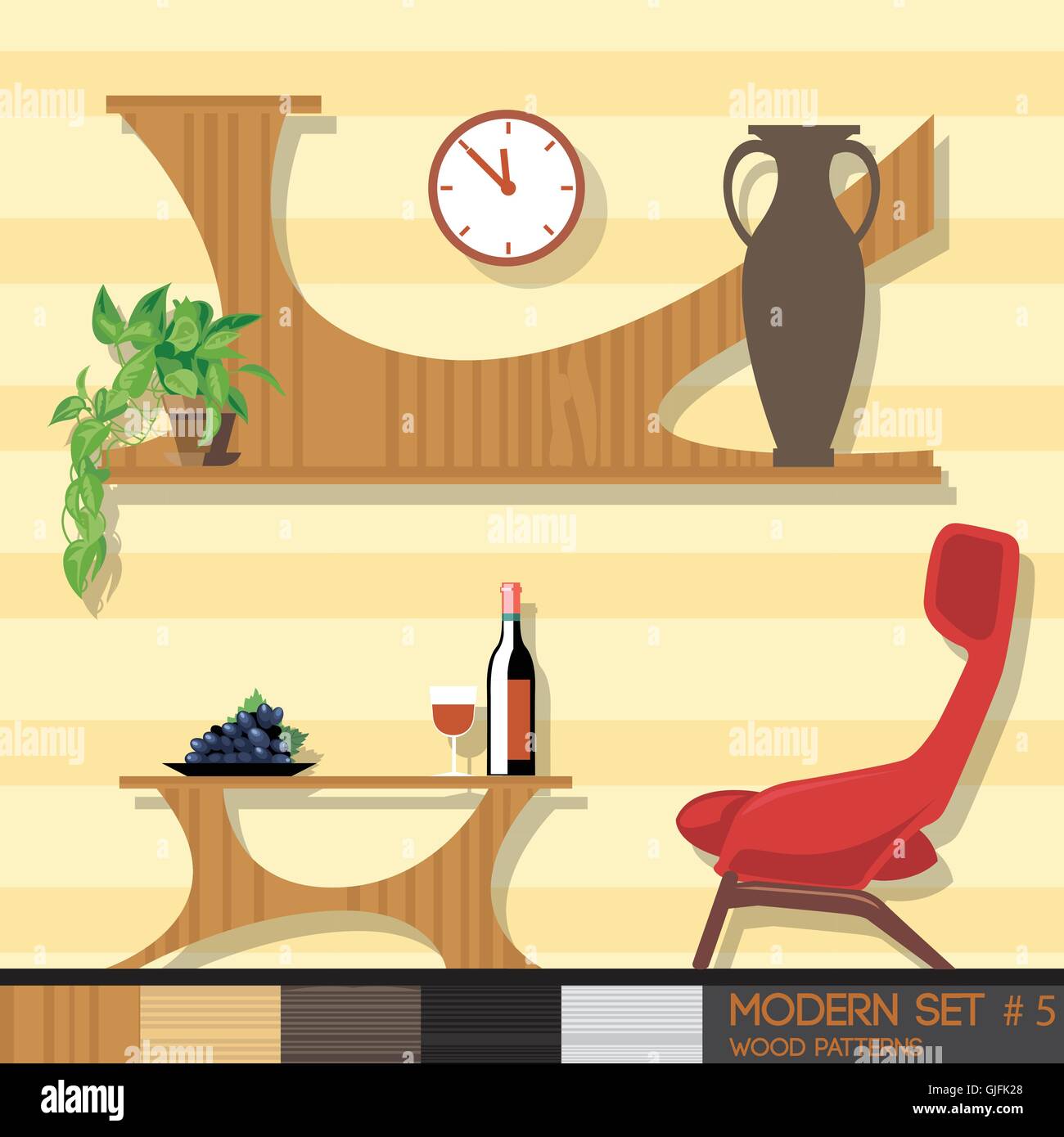 Modern style interior set, flat style. Digital vector image Stock ...