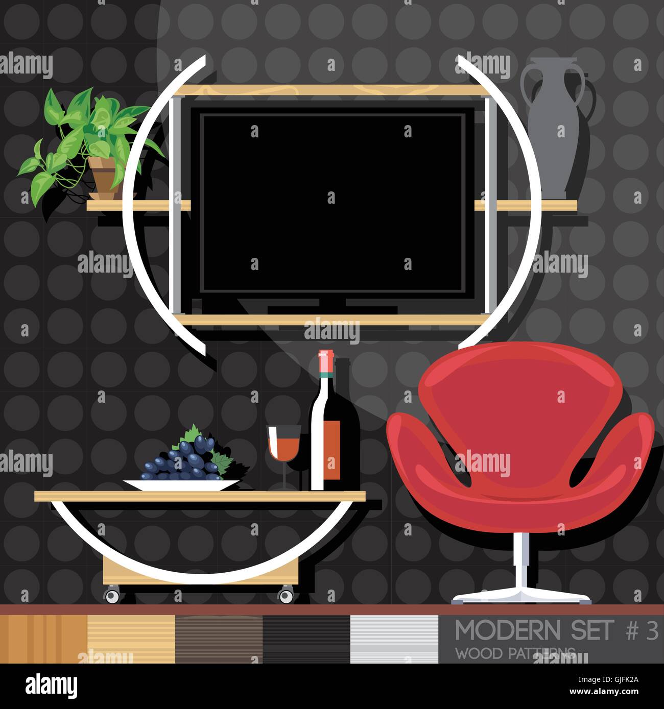 Modern style interior set, flat style. Digital vector image Stock ...