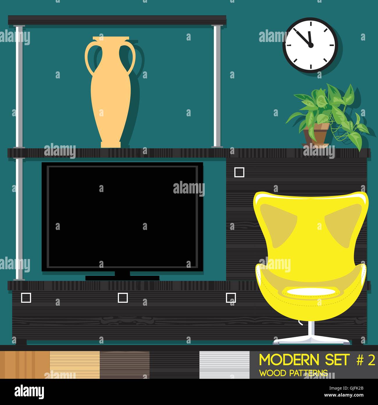 Modern style interior set, flat style. Digital vector image Stock ...