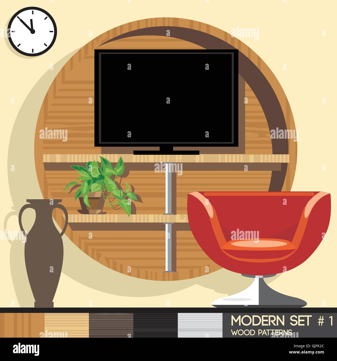 Modern style interior set, flat style. Digital vector image Stock ...