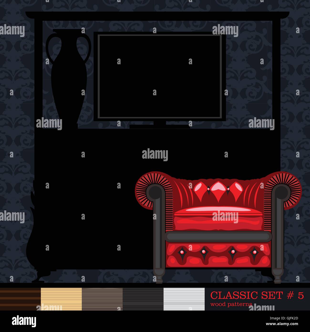 Classic style interior set, flat style. Digital vector image Stock ...