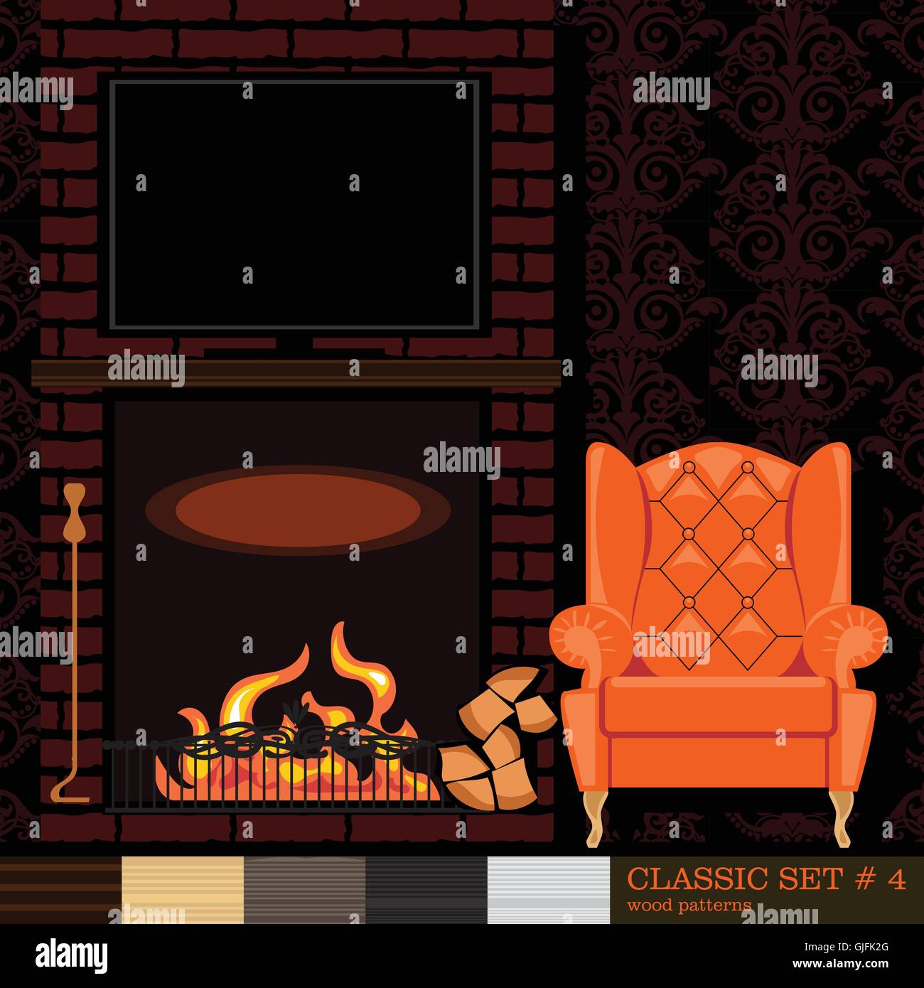 Classic style interior set, flat style. Digital vector image Stock ...