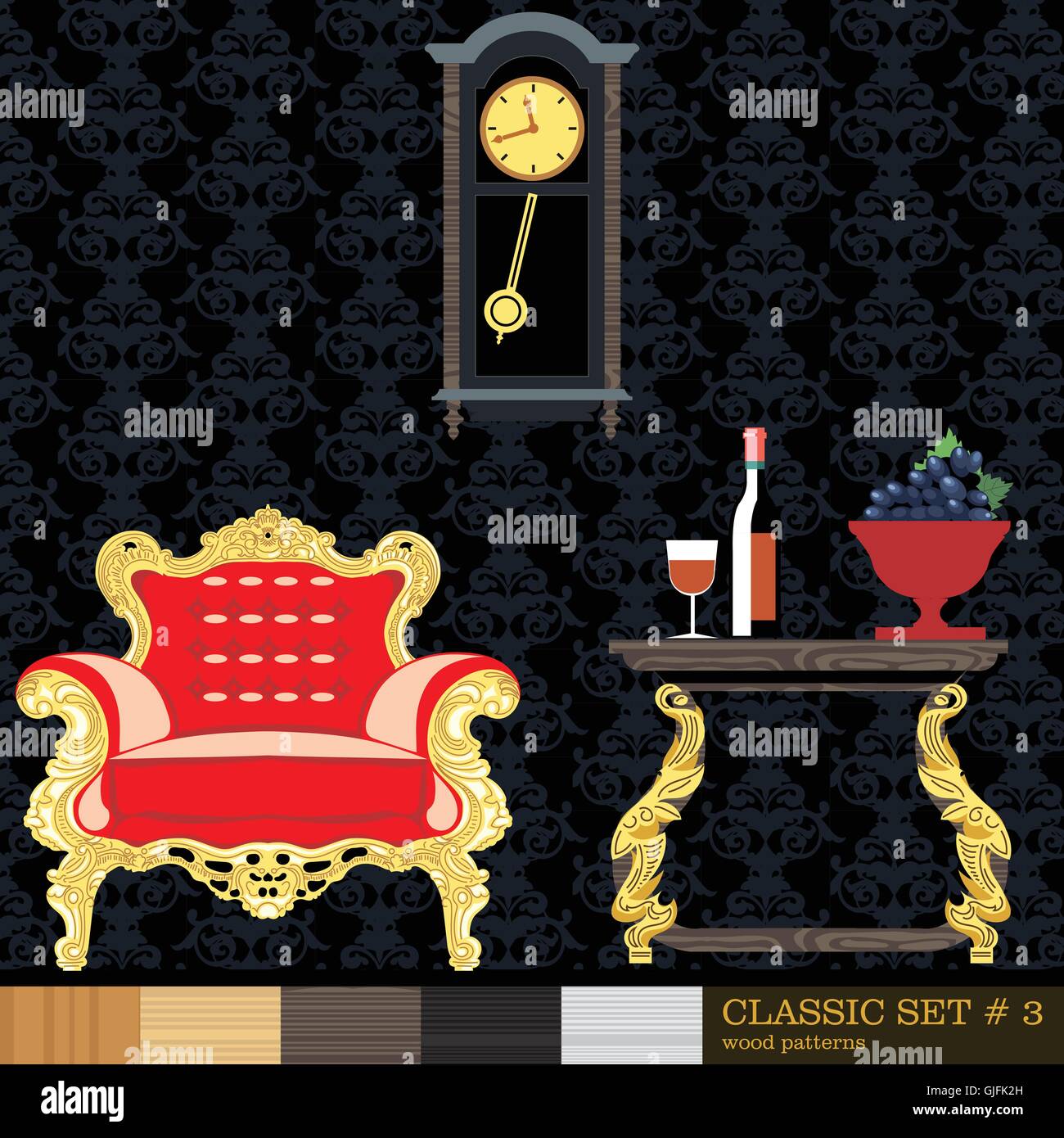 Classic style interior set, flat style. Digital vector image Stock ...