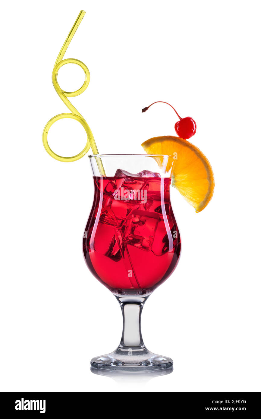 Red cocktail in highball glass isolated on white background Stock Photo