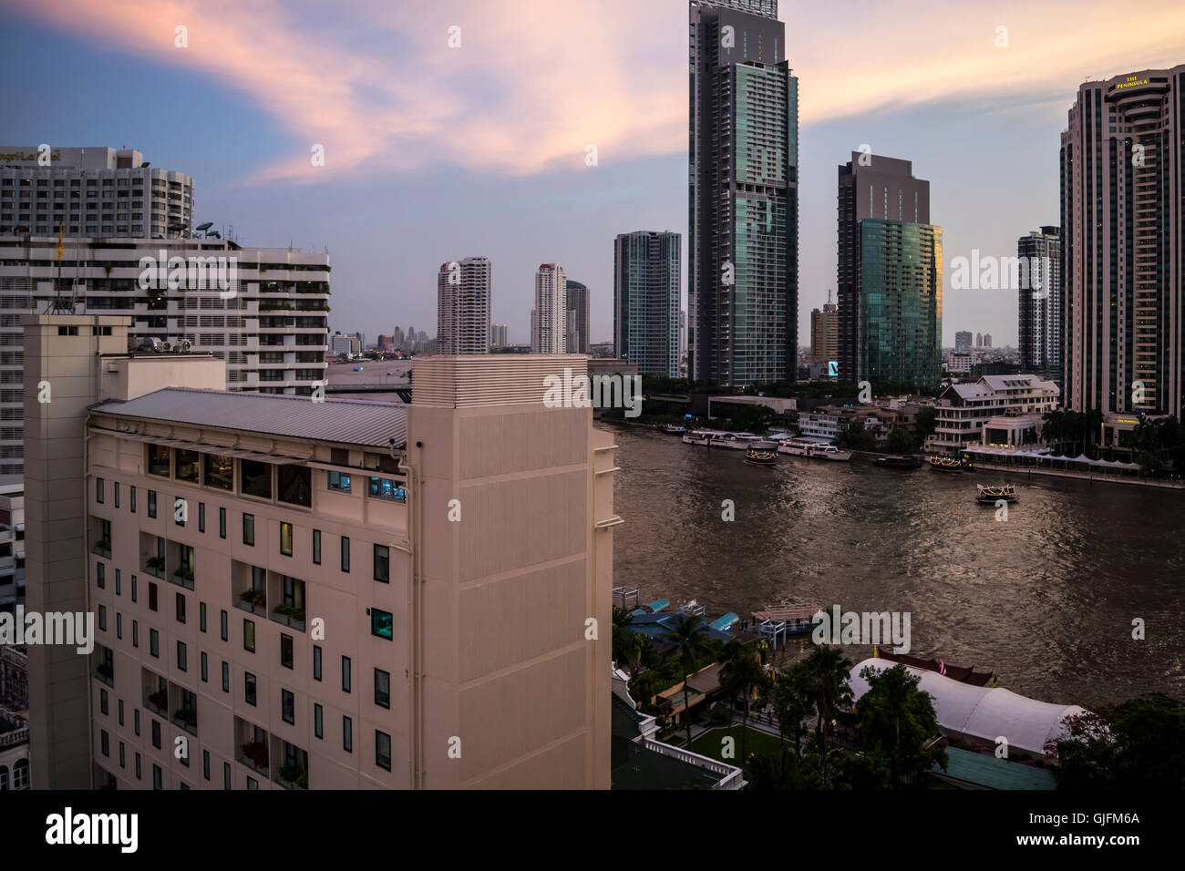 Central Bangkok at Sunset, Thailand, Overview, Stock Photo