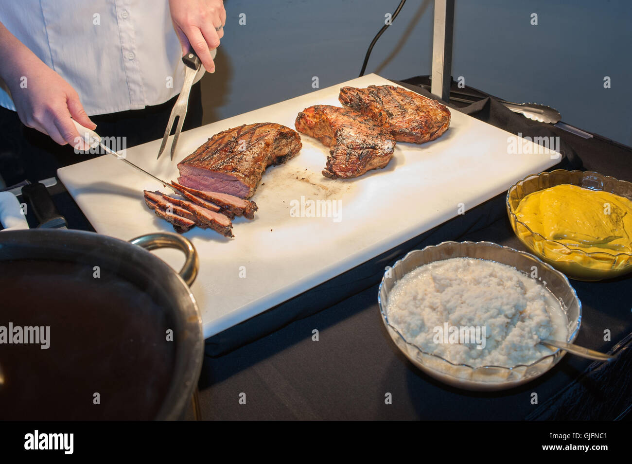 Sliced tri tip steak on the buffet line Stock Photo