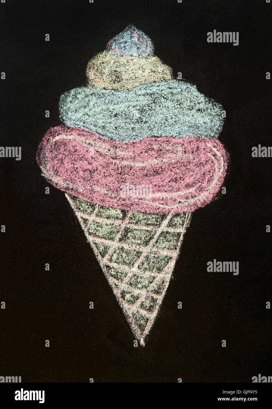 Chalk on black board ice cream Stock Photo Alamy