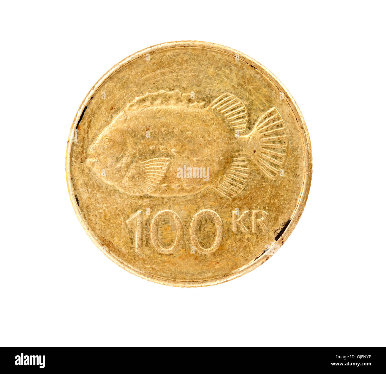 100 icelandic krona coin isolated on white background Stock Photo - Alamy