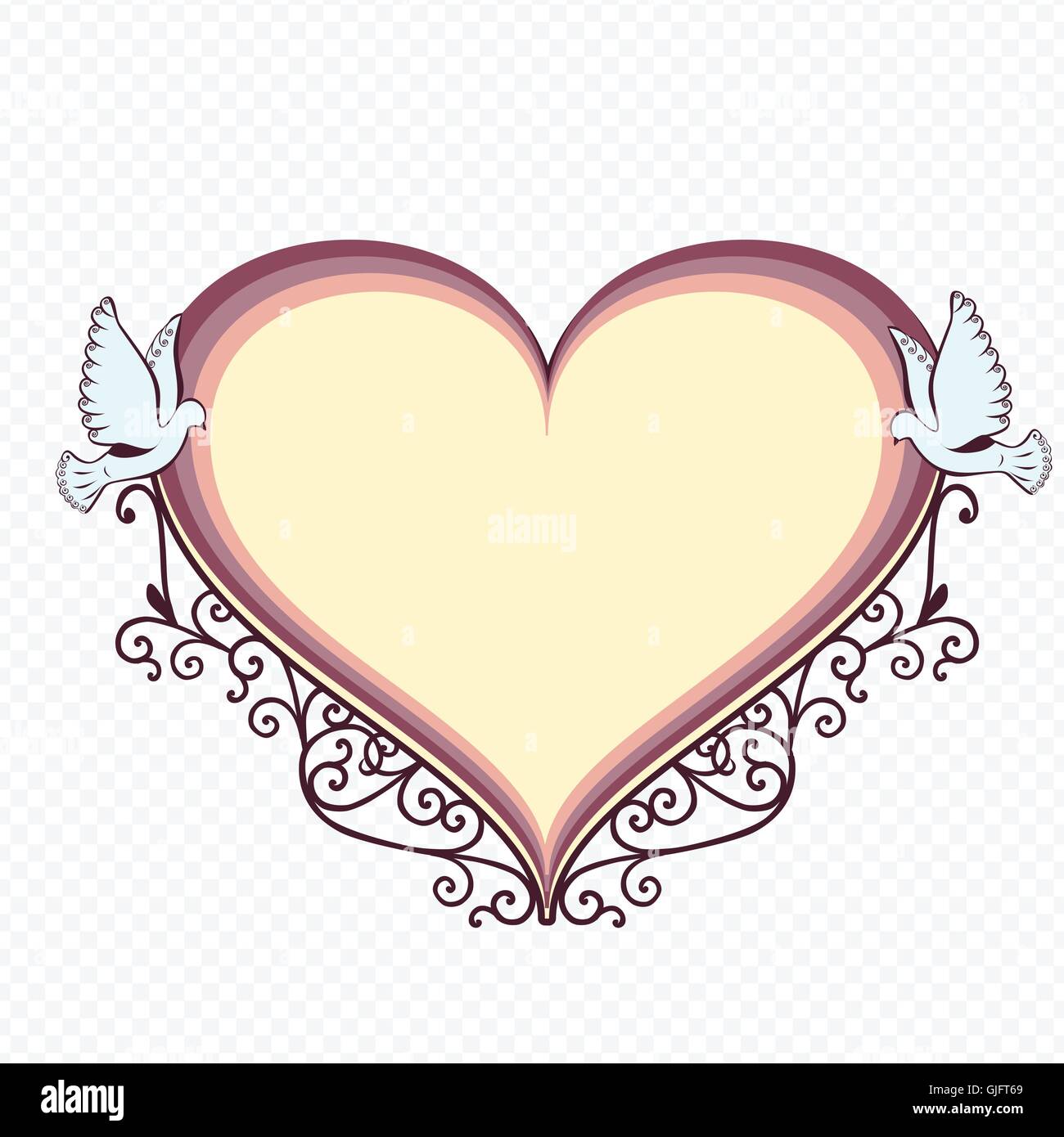 Doves with heartshaped frame. Stock Vector