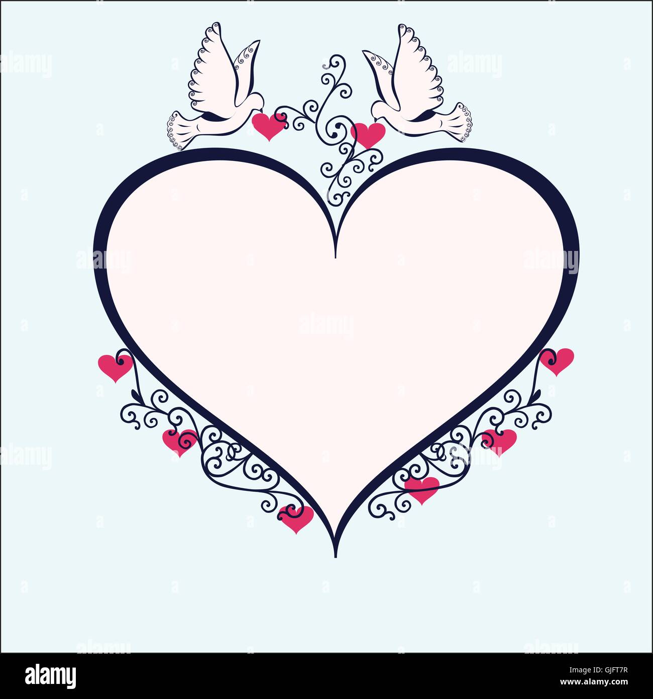 Doves with heartshaped frame. Stock Vector