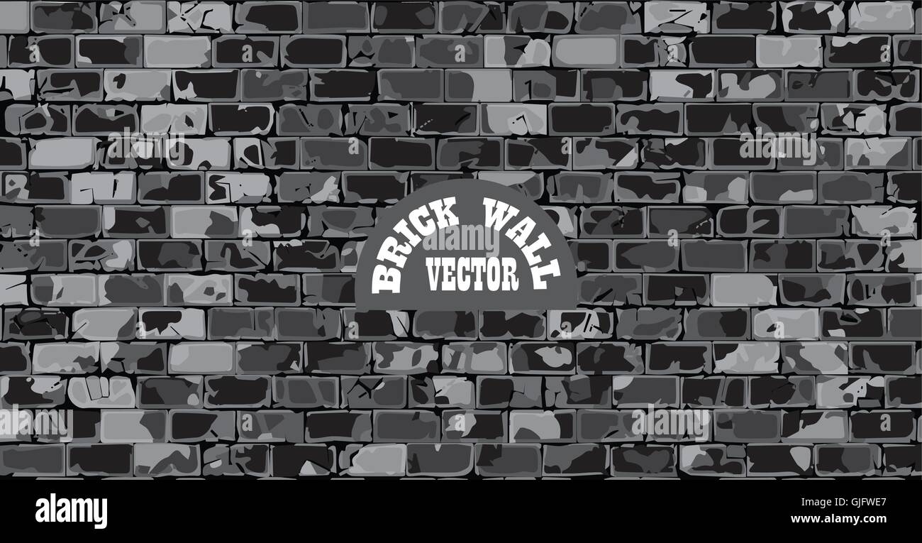 old cracked brick wall black and white abstract vector illustration ...