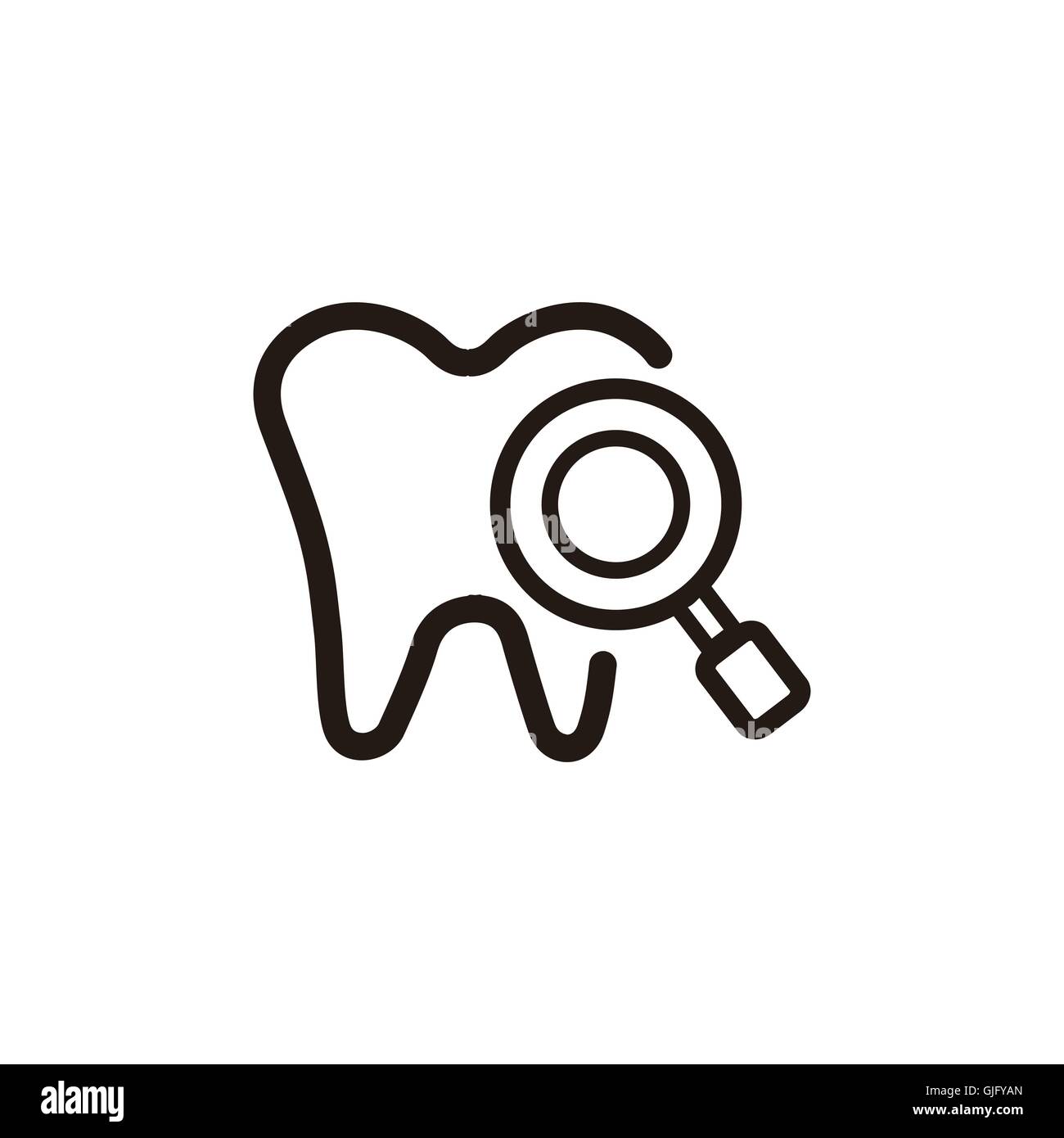 tooth thin line icon with magnifying glass in dark brown color Stock ...
