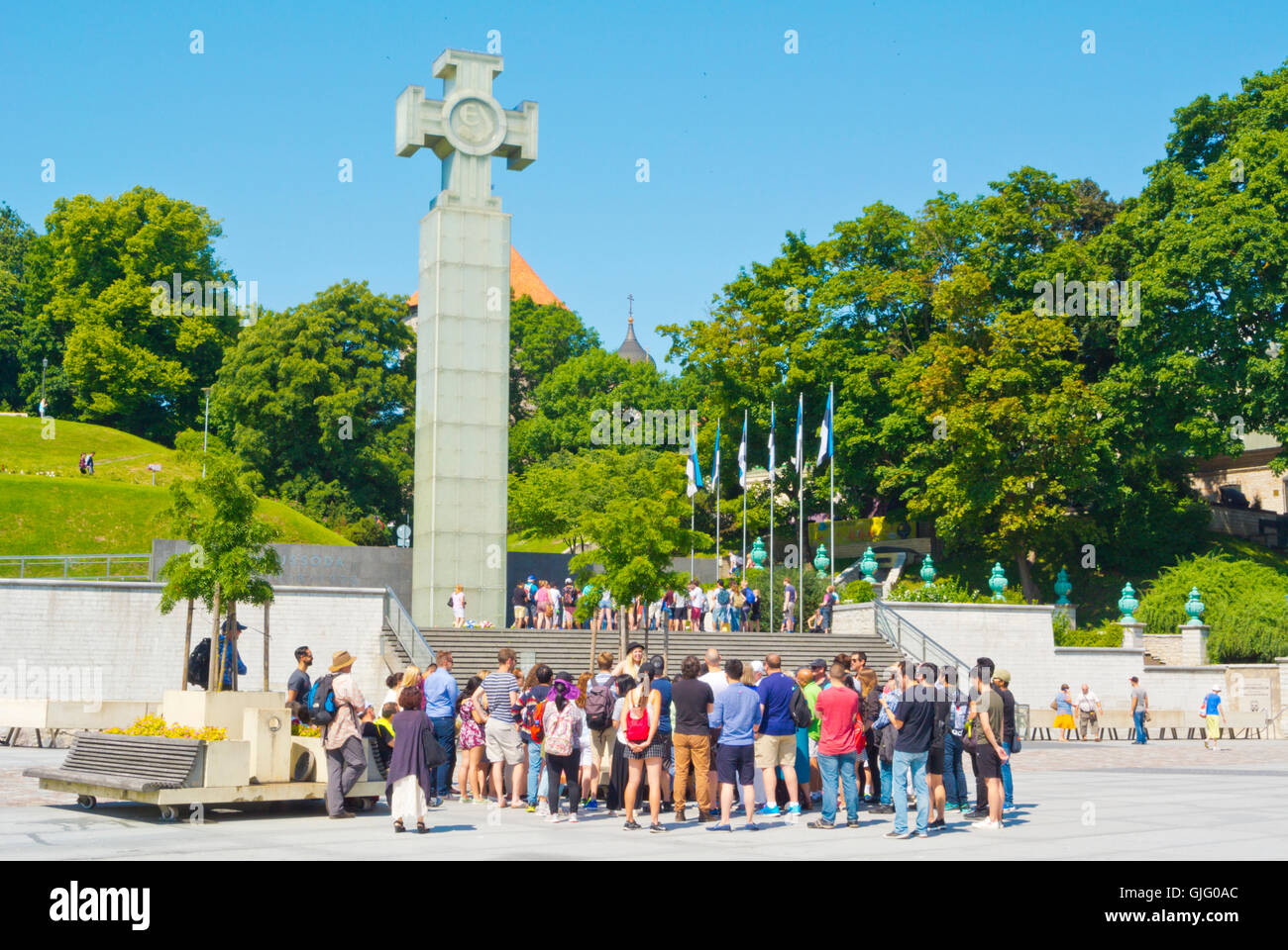 Vabaduse valjak, Freedom square, with War of Independence Victory Column, Tallinn, Estonia, Europe Stock Photo