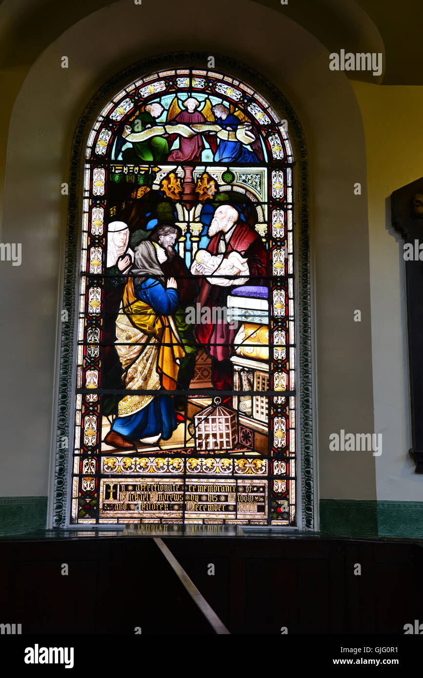Stained Glass windows in the First Presbyterian Church, Belfast Stock