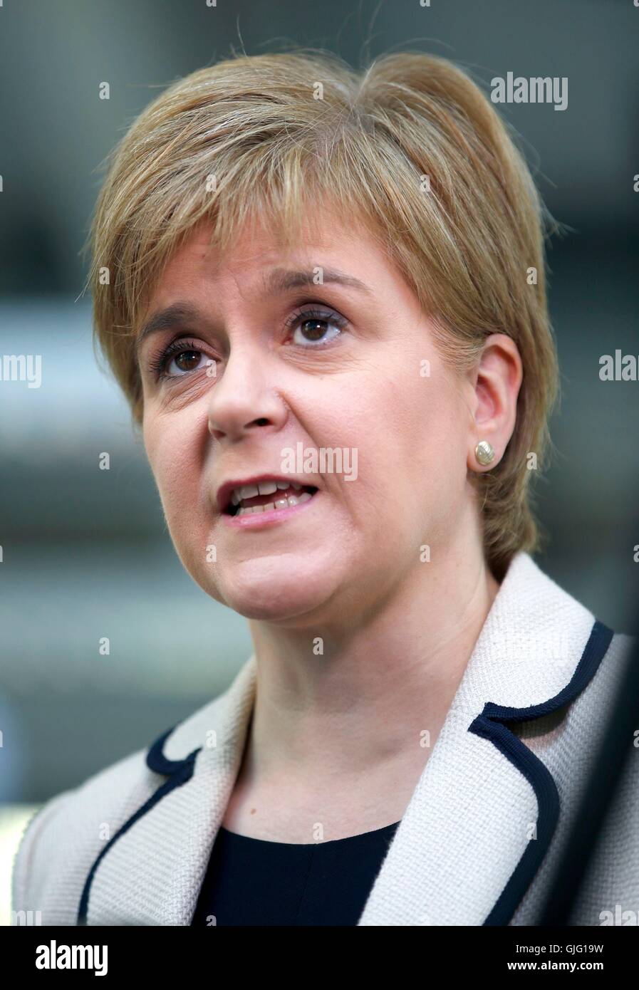 First Minister Nicola Sturgeon during a visit to Burnfoot Community School, Hawick, to announce funding to raise educational attainment in deprived areas. Stock Photo