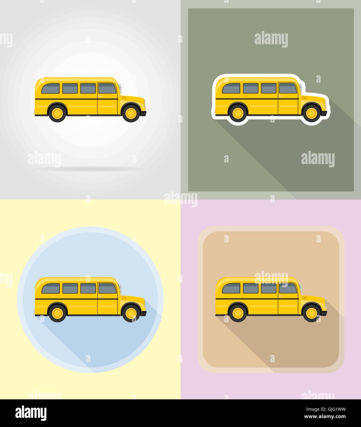 old retro bus flat icons vector illustration isolated on background ...