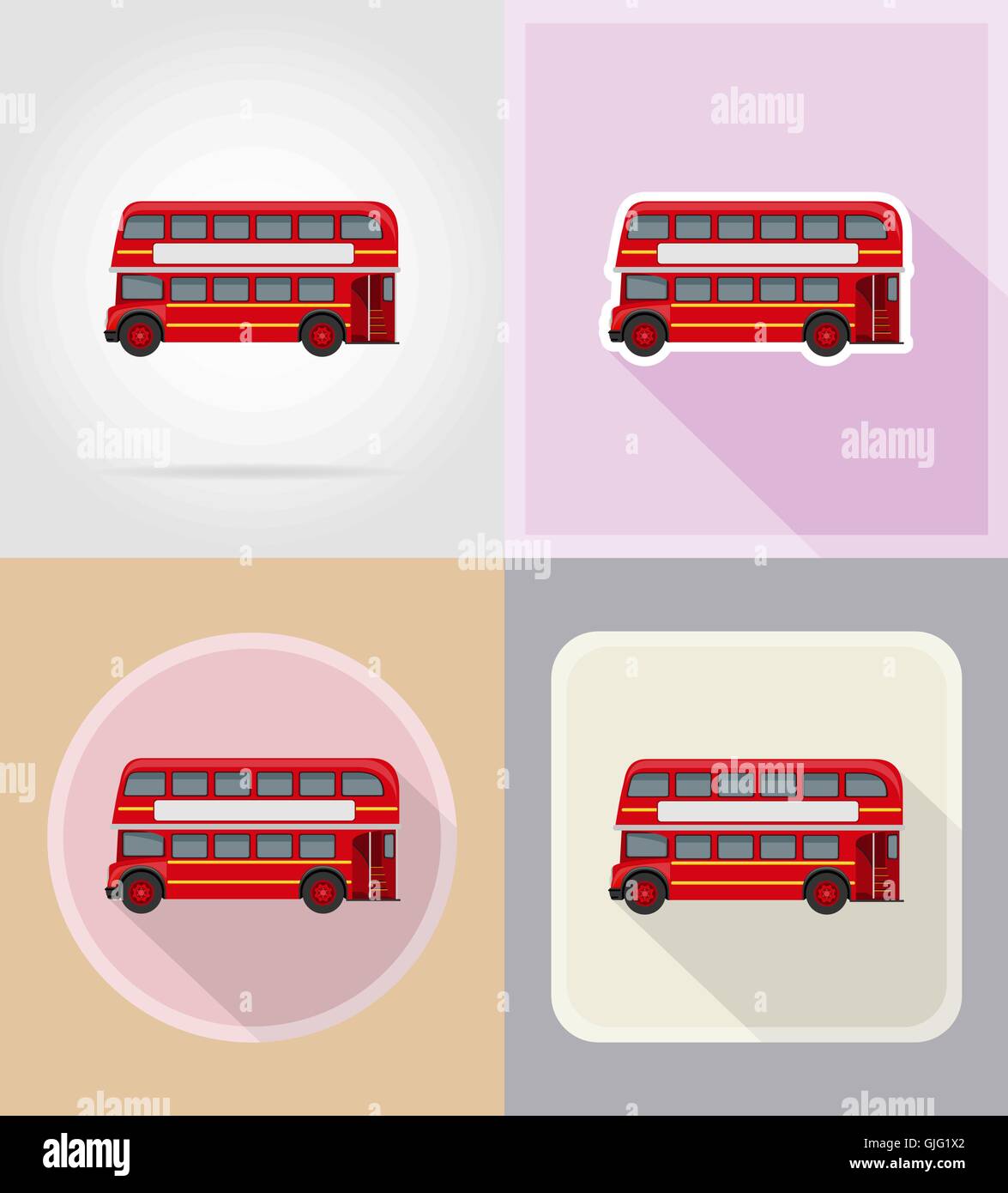 old retro bus flat icons vector illustration isolated on background ...
