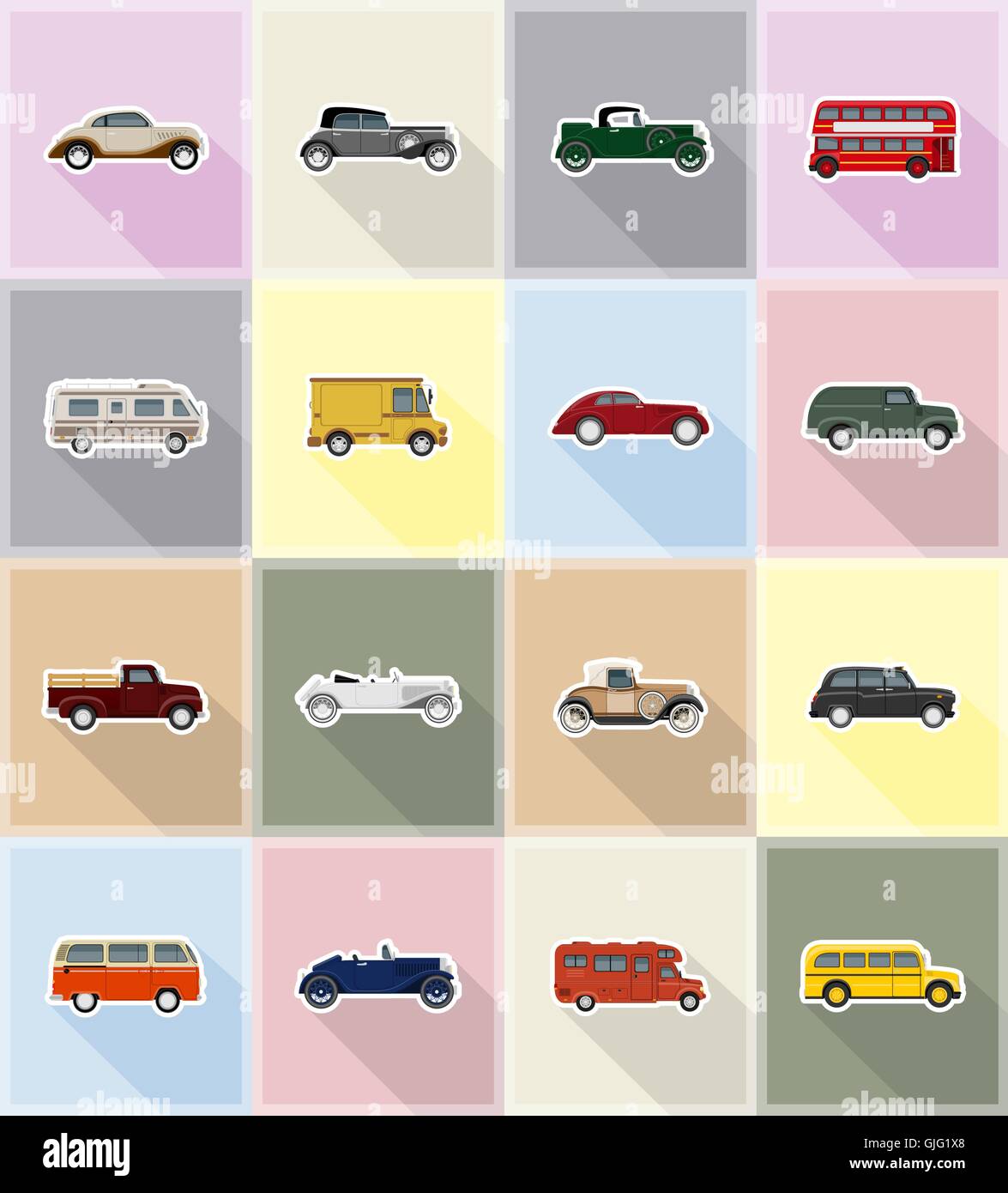old retro transport flat icons vector illustration isolated on ...