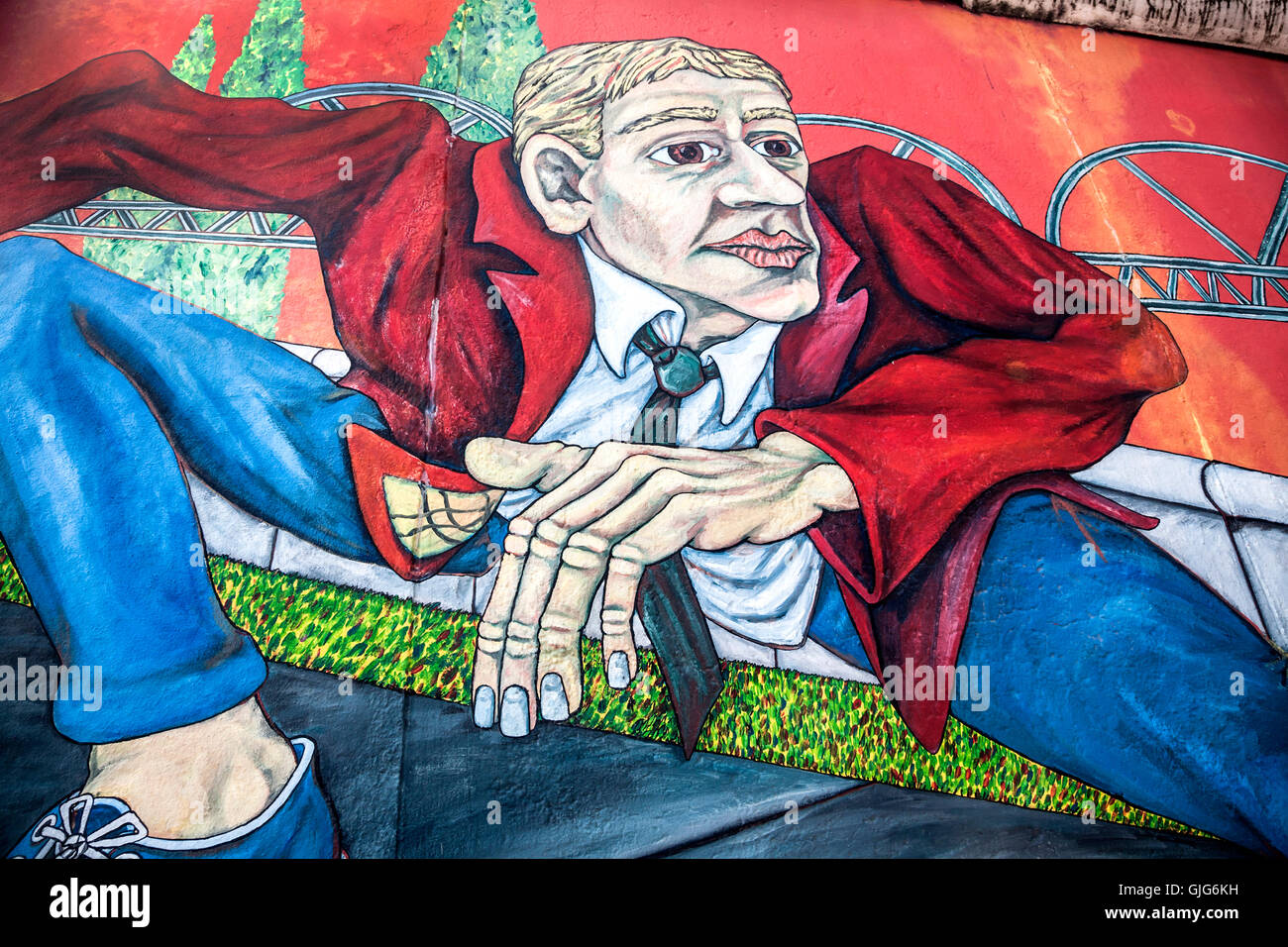 Detail of graffiti mural on the Berlin wall, East Side Gallery, Friedrichshain, Berlin, Germany. Stock Photo